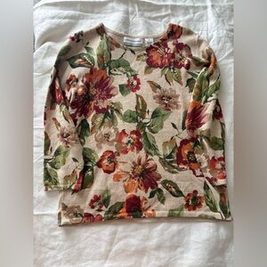 Alfred Dunner Petite Floral Knit Top in Beige, Green & Rust
